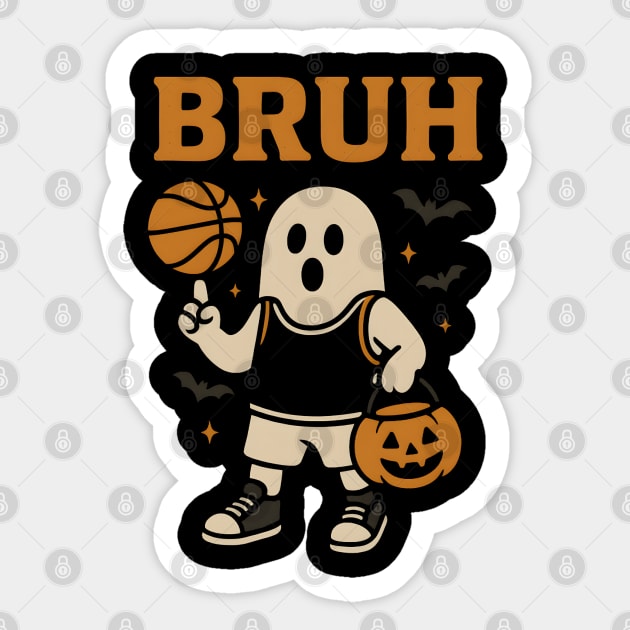 Bruh Ghost Basketball Halloween Funny Graphic Gift Sticker by MakerMind8.2